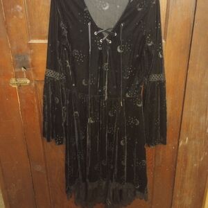 Spirit Black Hooded Dress with Lace-Up Detail, LG